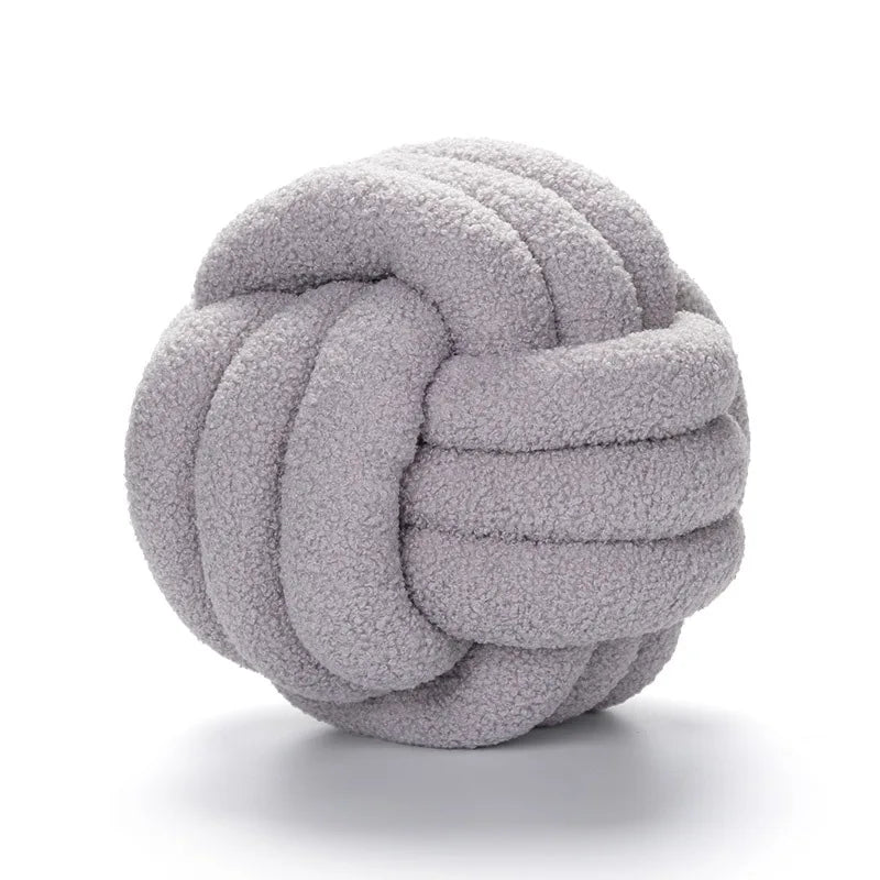 Hand-Knotted Ball Throw Pillow Cushion in Soft Lamb Fleece Clean Vanilla Store