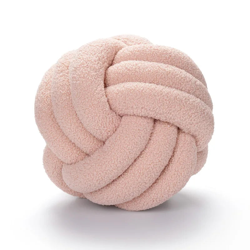 Hand-Knotted Ball Throw Pillow Cushion in Soft Lamb Fleece Clean Vanilla Store