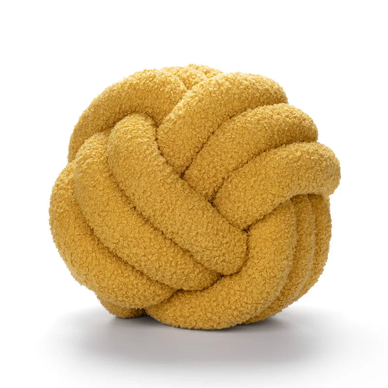 Hand-Knotted Ball Throw Pillow Cushion in Soft Lamb Fleece Clean Vanilla Store