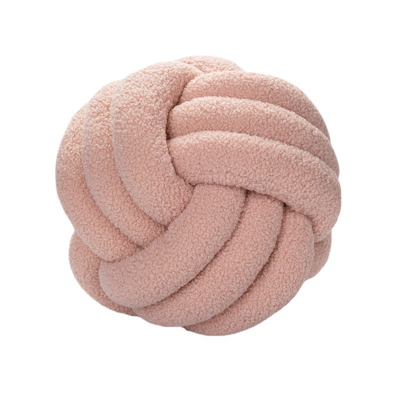 Hand-Knotted Ball Throw Pillow Cushion in Soft Lamb Fleece Clean Vanilla Store