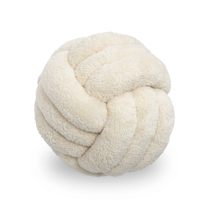 Hand-Knotted Ball Throw Pillow Cushion in Soft Lamb Fleece Clean Vanilla Store