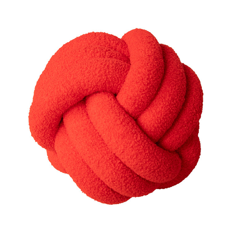 Hand-Knotted Ball Throw Pillow Cushion in Soft Lamb Fleece Clean Vanilla Store