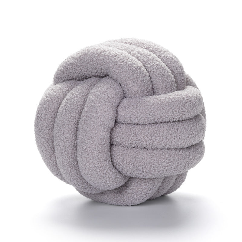Hand-Knotted Ball Throw Pillow Cushion in Soft Lamb Fleece Clean Vanilla Store