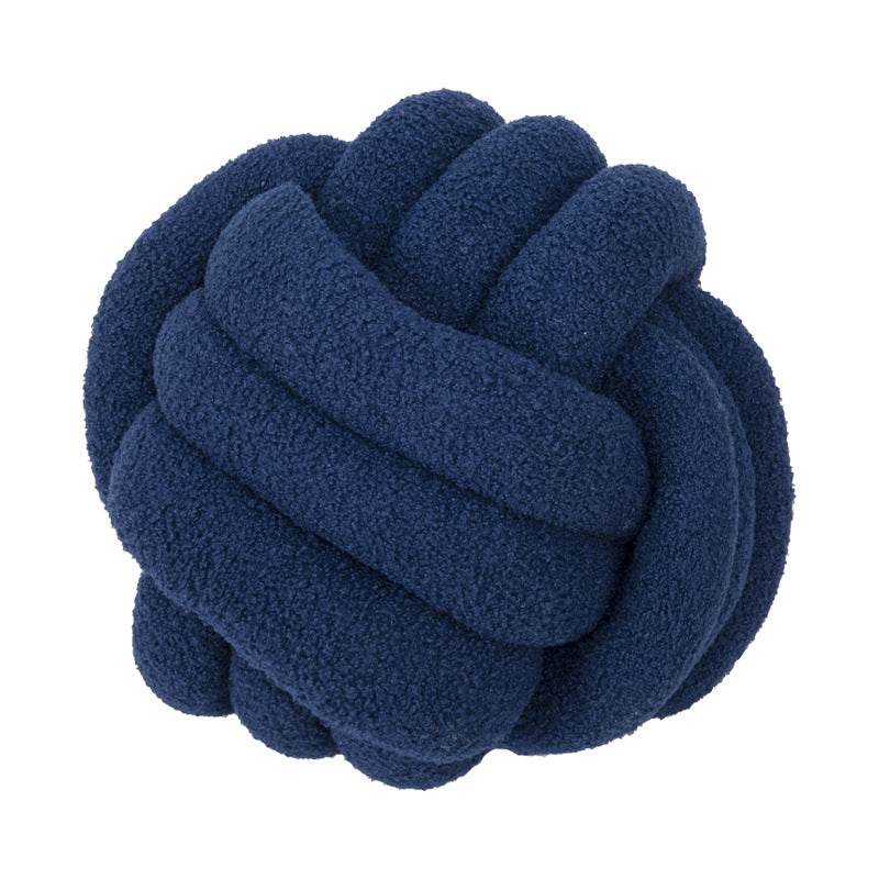 Hand-Knotted Ball Throw Pillow Cushion in Soft Lamb Fleece Clean Vanilla Store