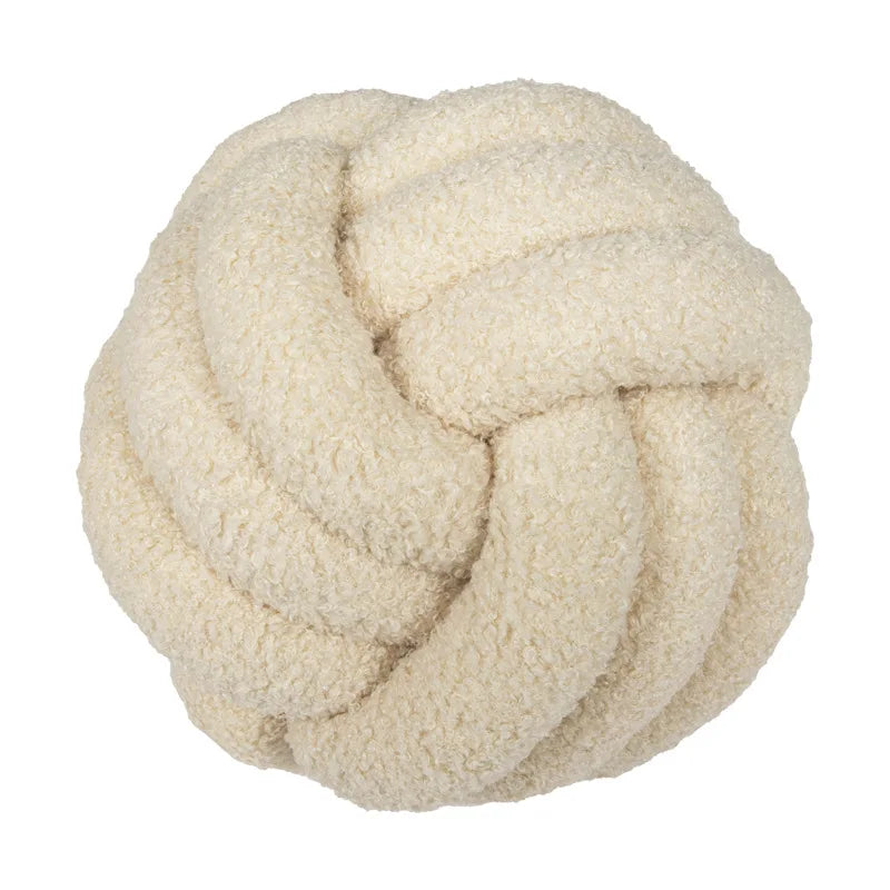 Hand-Knotted Ball Throw Pillow Cushion in Soft Lamb Fleece Clean Vanilla Store