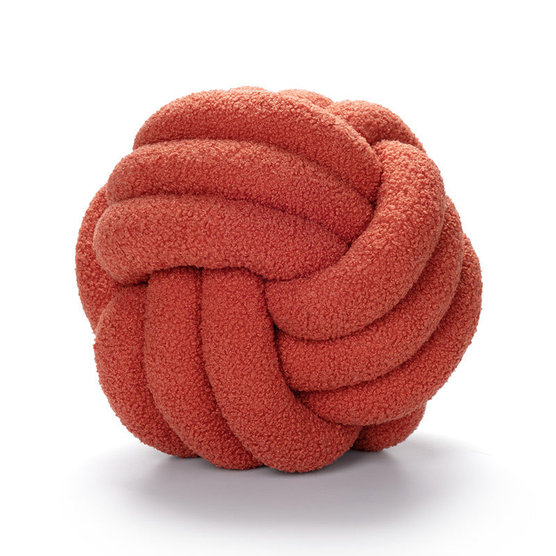Hand-Knotted Ball Throw Pillow Cushion in Soft Lamb Fleece Clean Vanilla Store