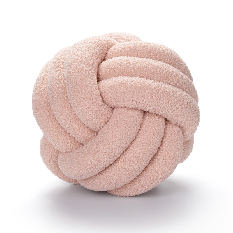 Hand-Knotted Ball Throw Pillow Cushion in Soft Lamb Fleece Clean Vanilla Store