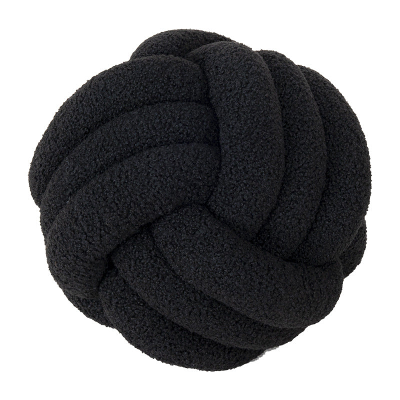 Hand-Knotted Ball Throw Pillow Cushion in Soft Lamb Fleece Clean Vanilla Store