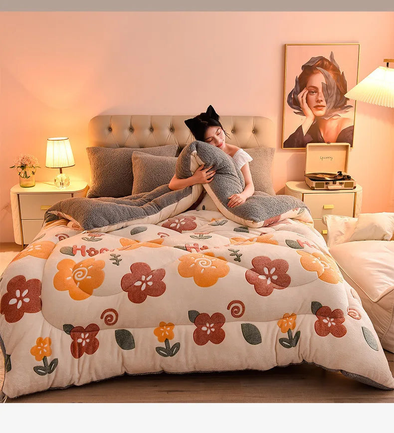 Plush Quilt Duvet - Double Thickened Cotton Comfort Clean Vanilla Store