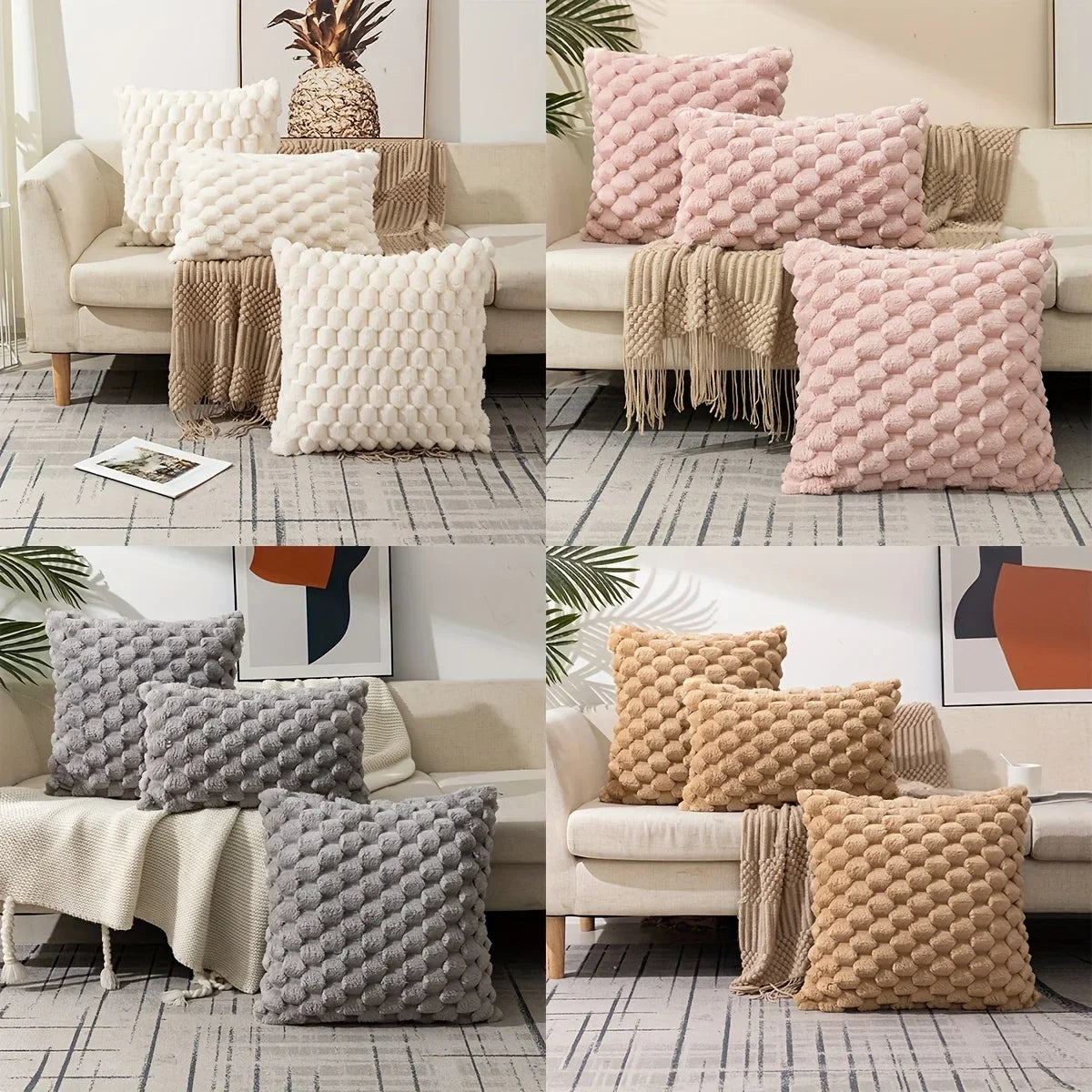 Pineapple Grid Turtle Pattern Plush Throw Pillow Cover Clean Vanilla Store