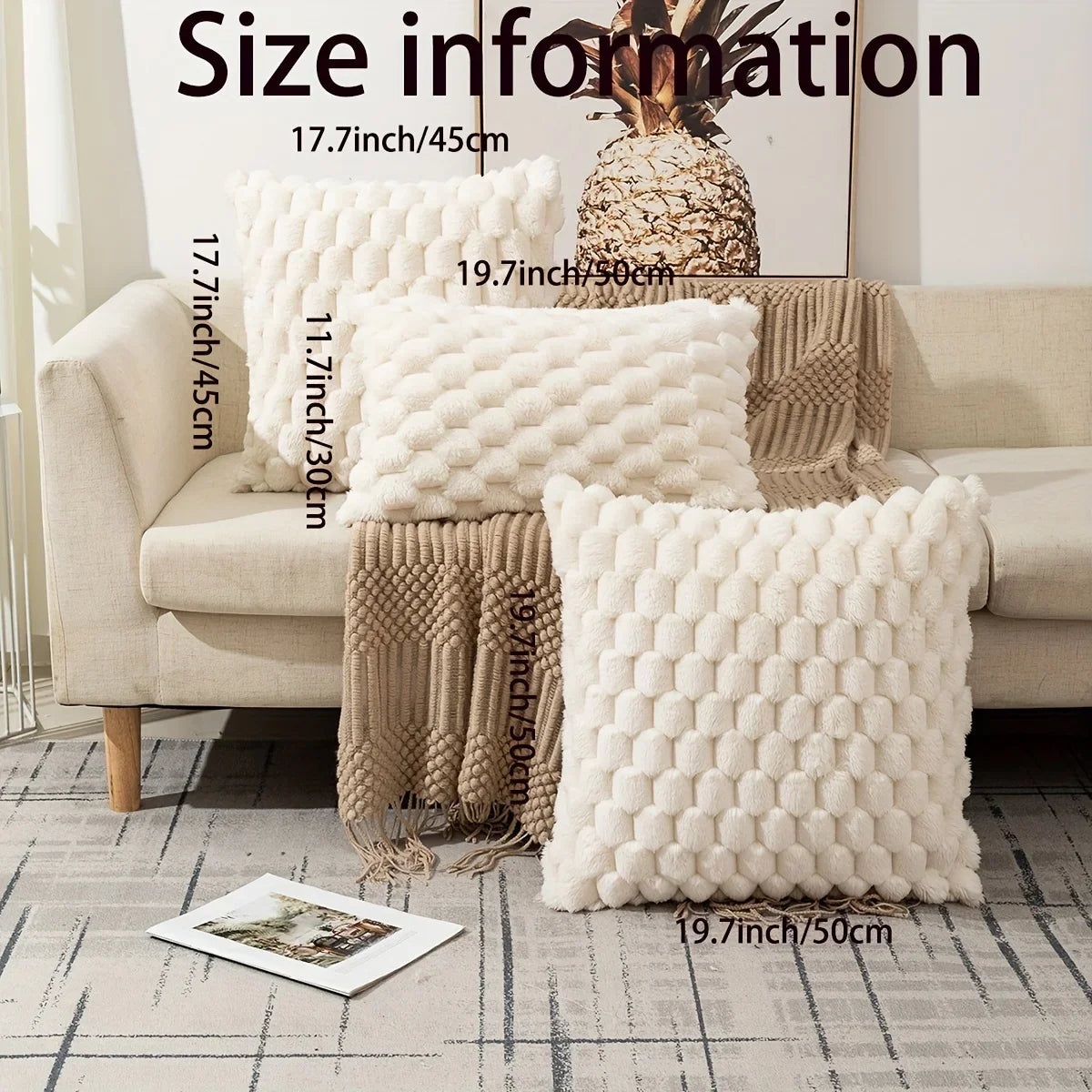 Pineapple Grid Turtle Pattern Plush Throw Pillow Cover Clean Vanilla Store