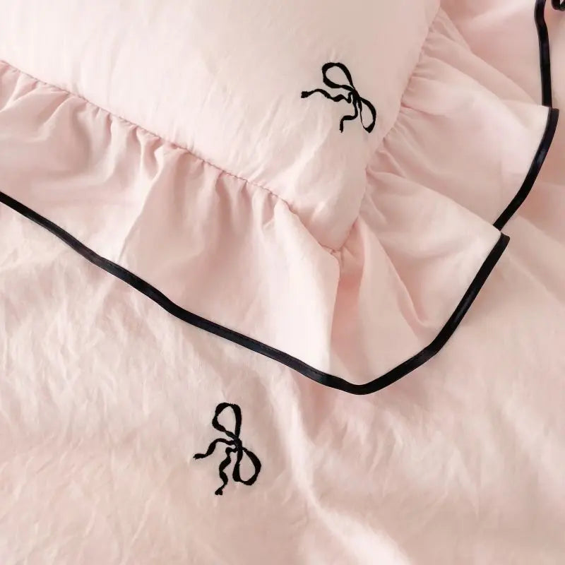 Chic Embroidery Ruffles Bedding Set with Pillows 3pcs Clean Vanilla Store