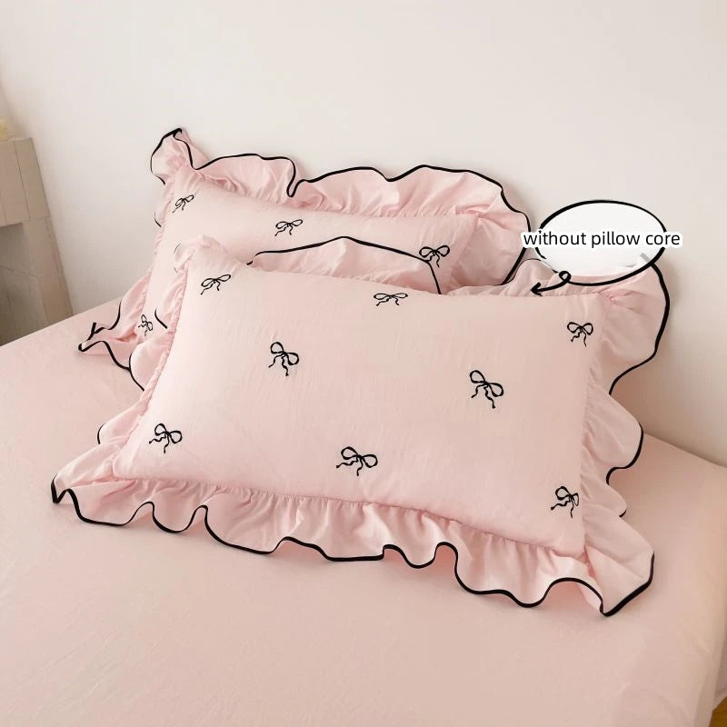 Chic Embroidery Ruffles Bedding Set with Pillows 3pcs Clean Vanilla Store