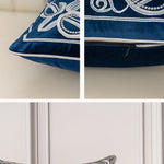 Luxury Embroidered Velvet Cushion Cover Navy Blue Brown Gray  Clean Vanilla Store