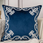 Luxury Embroidered Velvet Cushion Cover Navy Blue Brown Gray  Clean Vanilla Store