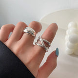 VENTFILLE 925 Sterling Silver Water Droplets Cross Ring