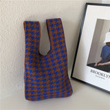 Designer Plaid Woven Shoulder Bag Tote Chic