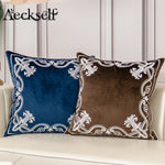 Luxury Embroidered Velvet Cushion Cover Navy Blue Brown Gray  Clean Vanilla Store