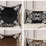 Luxury Embroidered Velvet Cushion Cover Navy Blue Brown Gray  Clean Vanilla Store