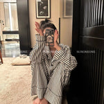 Luxury Striped Cotton Pajamas Women's Wide Leg Set  Clean Vanilla Store