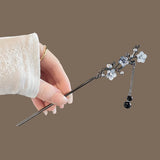 Modern Hair Stick with Ink Flower and Metal Tassel