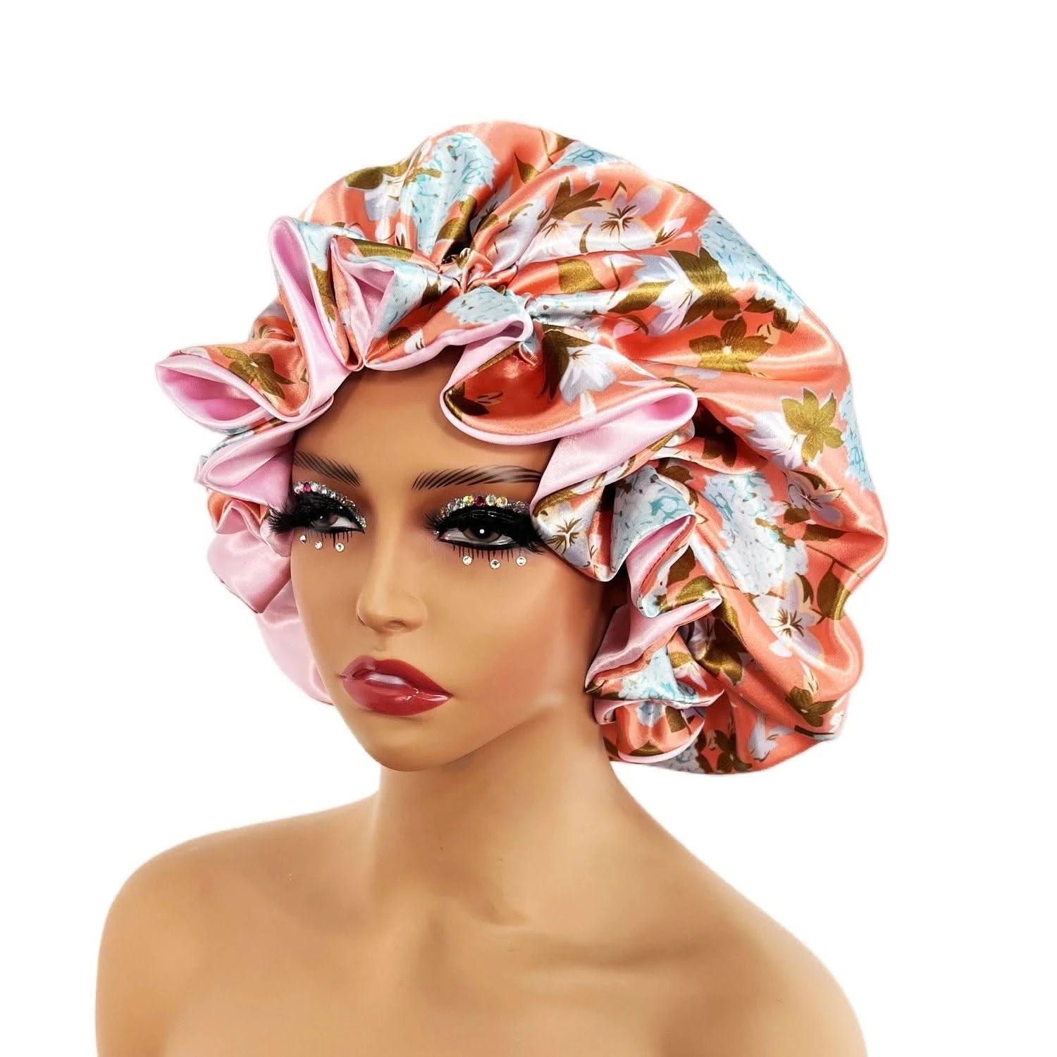 Women Satin Bonnet Cap Double Layer Silky Big Bonnet for Lady Printing Sleep Cap Head Wrap - Clean Vanilla