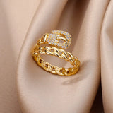 Fashion Gold Color Stainless Steel Ring with Crystal Zircon