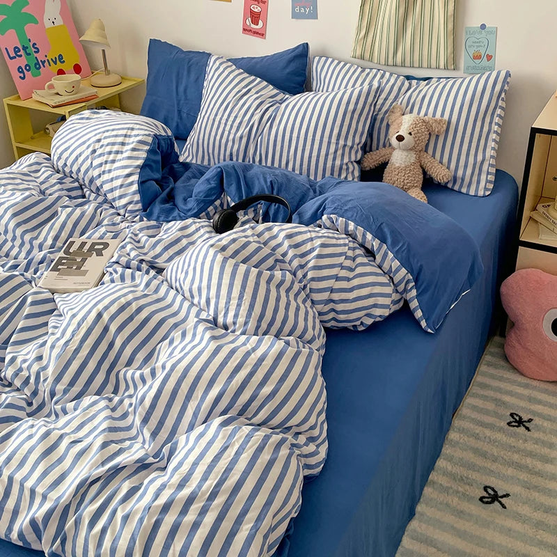 Pink Stripe Bedding Duvet Cover Set with Pillowcase