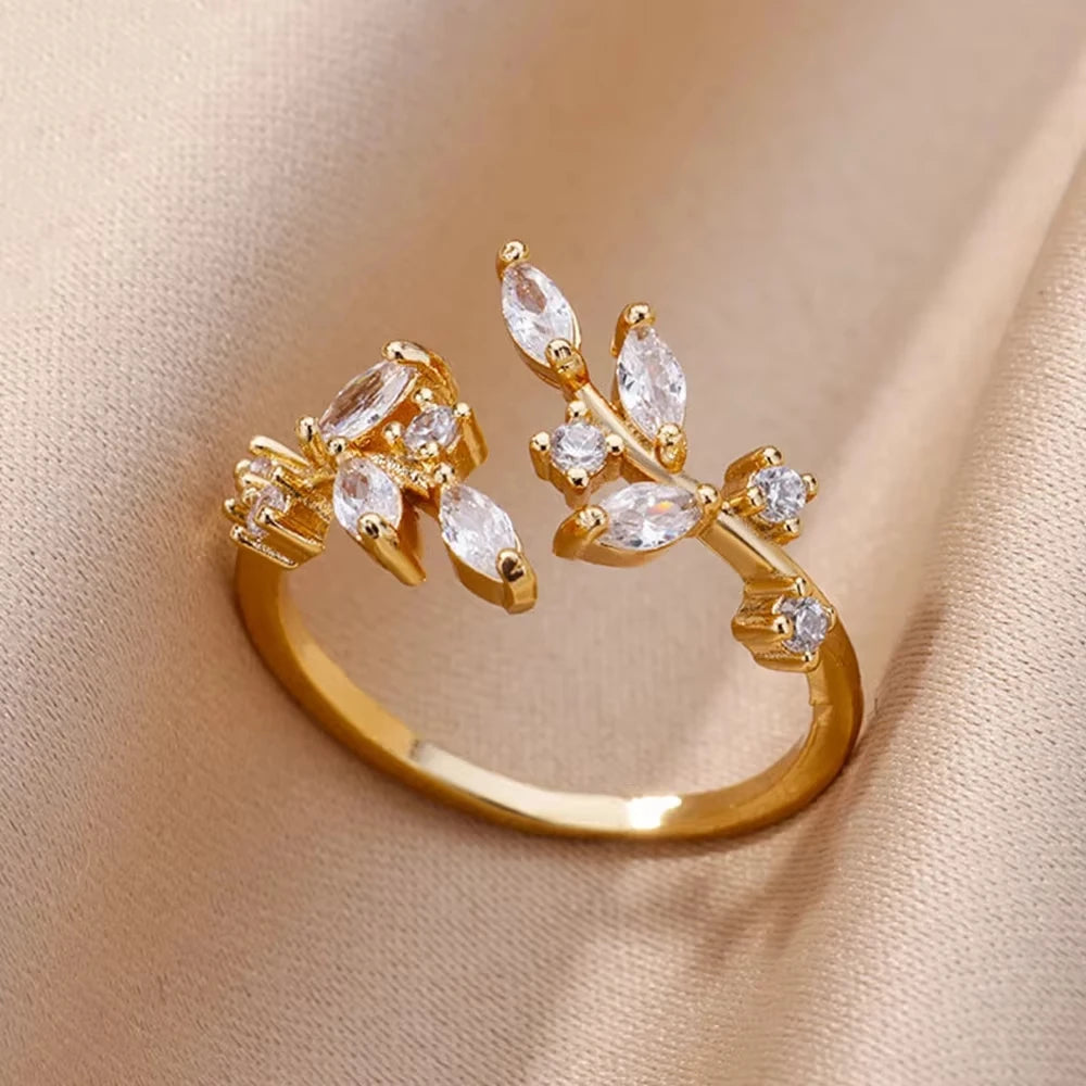 Luxury Zircon Geometric Ring for Women, Gold Color