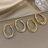 Stainless Steel U-Shaped Texture Hoop Earrings Women