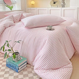 Soft Pink Stripe Queen Duvet Cover Set, 4pcs