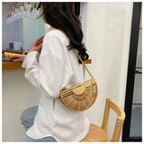 Fashion Half Moon Bamboo Shoulder Crossbody Bag