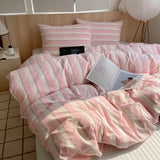 Korean Cotton Pink Stripes Duvet Cover 150x200 Size
