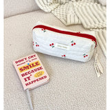 Quilted Cotton Retro Cherry Travel Cosmetic Bag  Clean Vanilla Store