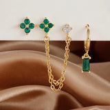 3PCS Stylish Stainless Steel Birthstone Earrings Set