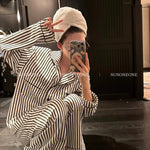 Luxury Striped Cotton Pajamas Women's Wide Leg Set  Clean Vanilla Store