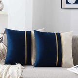 Blue Velvet Gold Bar Cushion Case Set of 2