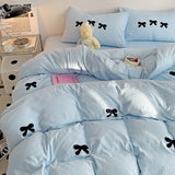 Cute Pink Bows Duvet Cover Set for Girls, 3pcs