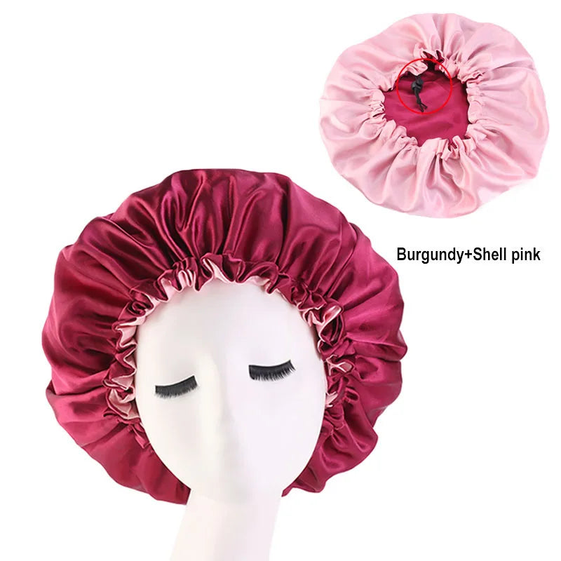 New Women Solid Reversible Satin Bonnet Cap