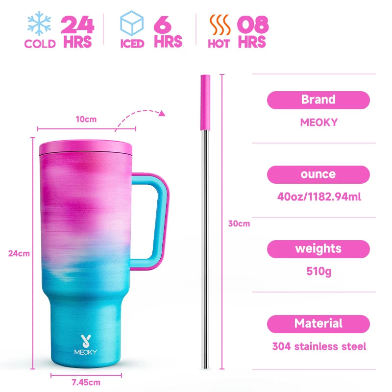 Meoky 40oz Tumbler with Straw, Insulated Car Mug