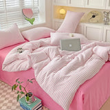 Soft Pink Stripe Queen Duvet Cover Set, 4pcs