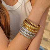 Stainless Steel Texture Flex Cuff Bracelet Women Gifts
