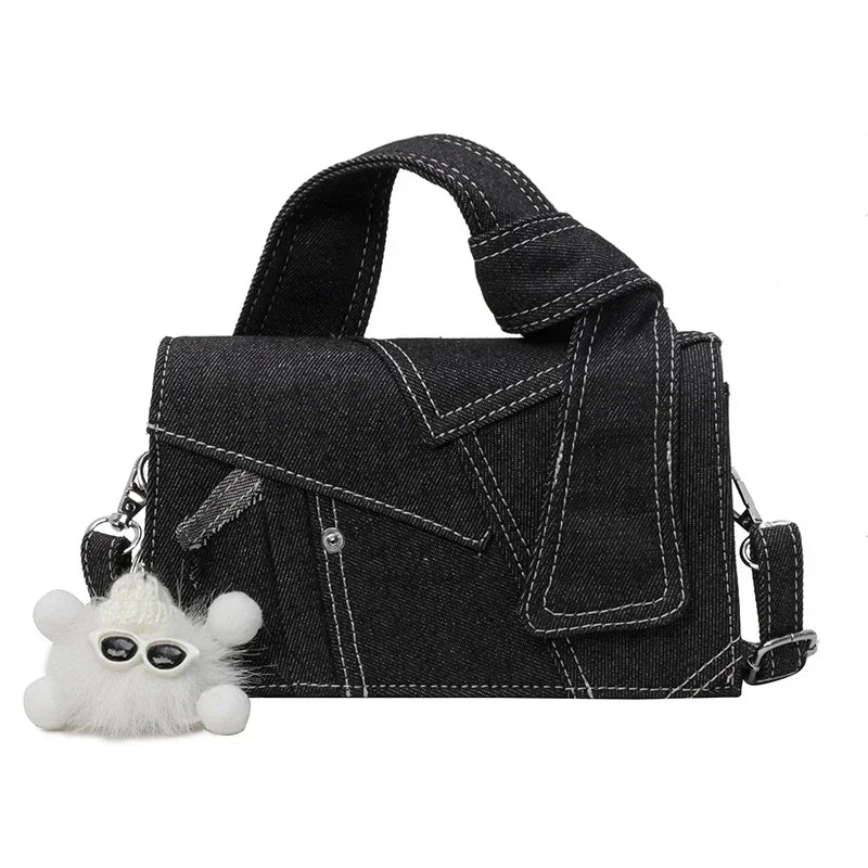New Fashion Color Block Denim Square Shoulder Bag