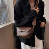 Women Vintage Solid Color Flap Saddle Bag Crossbody