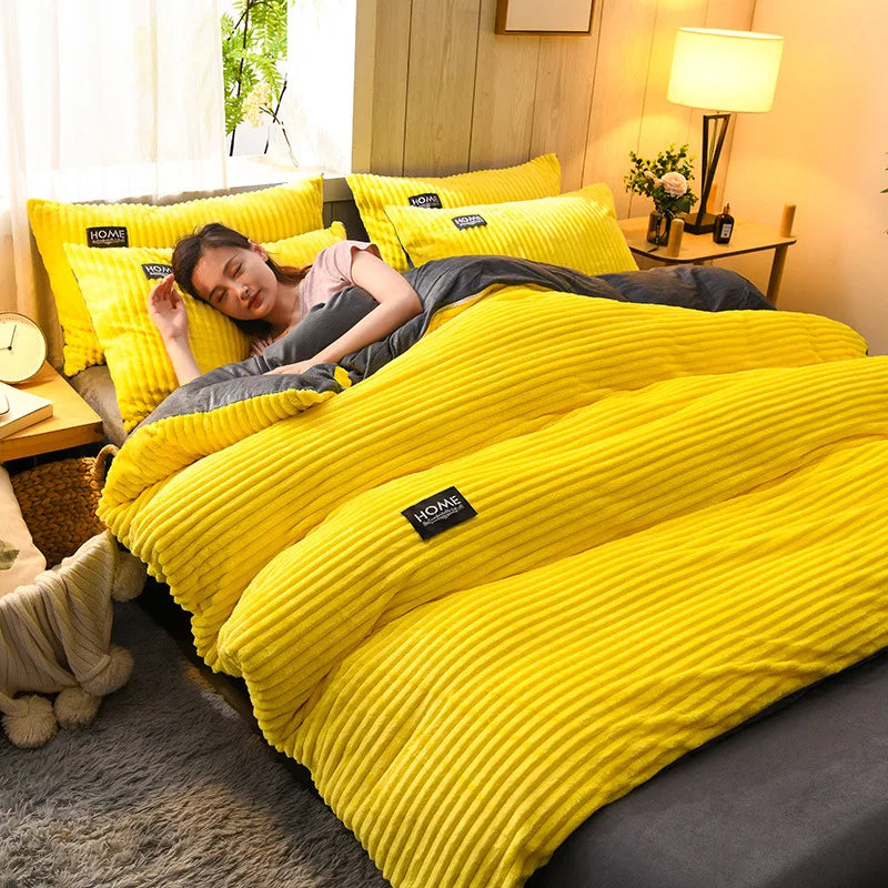 Ultra Soft Velvet Corduroy Duvet Cover Set 3pcs