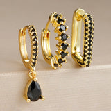 3PCS Water Drop Pendant Hoop Earrings Set for Women