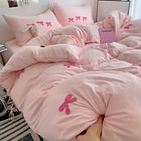 Cute Pink Bows Duvet Cover Set for Girls, 3pcs