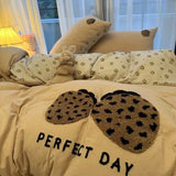 Korean Style Bedding Set with Black Cat Embroidery 4 pcs