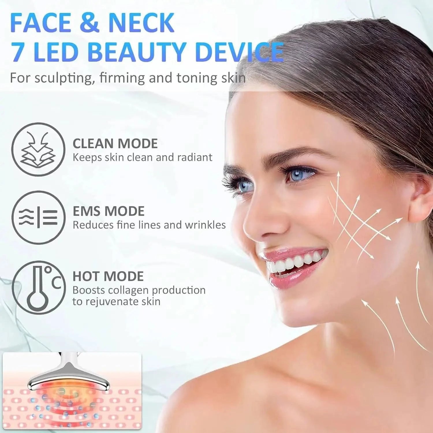 Face Massager EMS & 3 Colour LED Facial Microcurrent Red Light Anti-aging Facial Massage Neck Face Lifting Massager Skin Tightening Face Lift Devices USB - Clean Vanilla