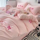 Cute Pink Bows Duvet Cover Set for Girls, 3pcs